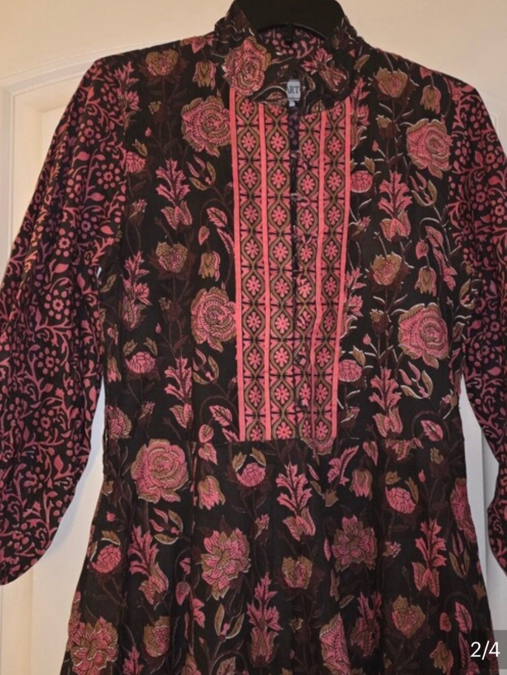 Sue Sartor Floral Maxi Dress in Black and Pink - 3/4 Sleeve Women's Dress Small - Picture 3 of 4